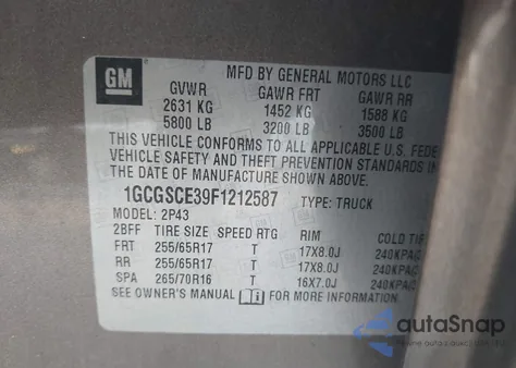 2015 Chevrolet Colorado Z71 from USA, damaged, VIN 1GCGSCE39F1212587